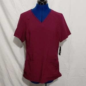 Cherokee Burgundy V-Neck Short Sleeve Top